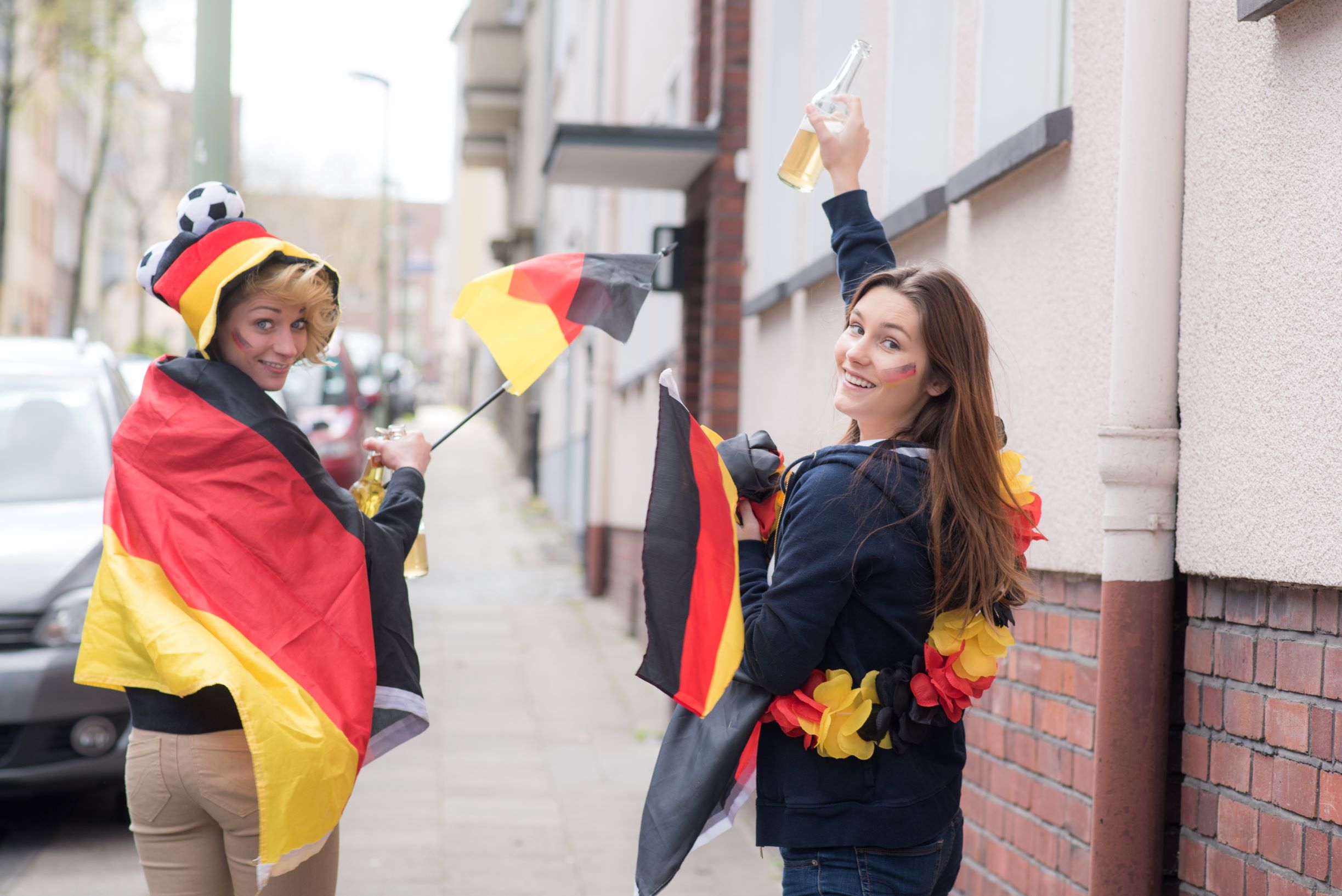 Female soccer fans on the street